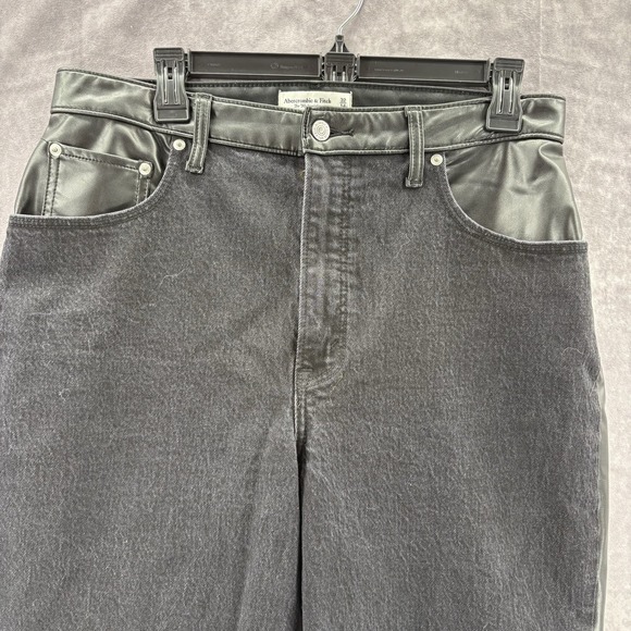 Abercrombie Fitch Jeans Womens 32 14R 90s‎ Ultra High Rise Curve Leather Black - Picture 5 of 6